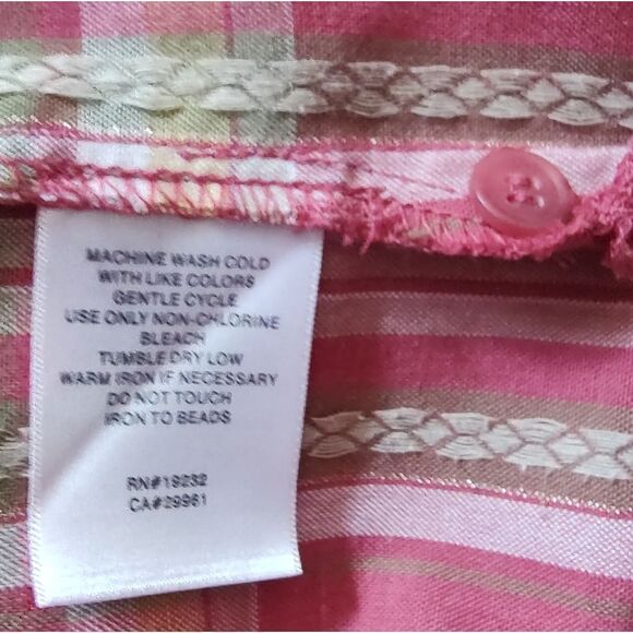 Alfred Dunner Pink Plaid Floral Embroidered Beaded Button Down Long Sleeve 16 - Picture 8 of 9